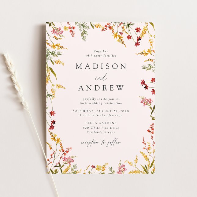 Elegante Summer Wildblume Frame Blush Wedding Einladung (Von Creator hochgeladen)