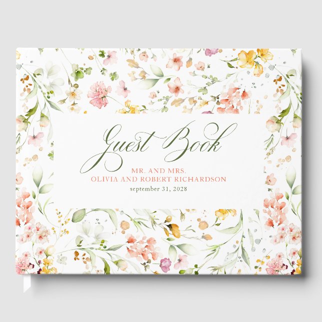 Elegante Summer Wildblumen Hochzeit Gästebuch (Vorderseite)