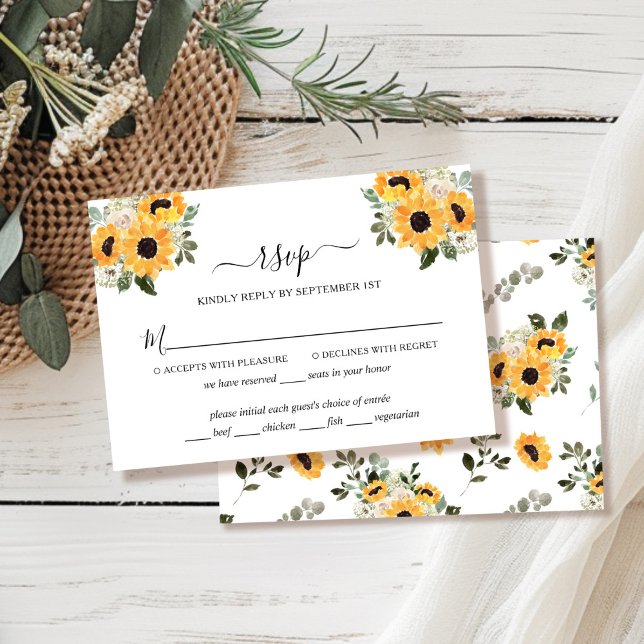 Elégante Sunflower Sage Green Wedding Carte RSVP (Créateur téléchargé)