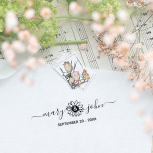 Elegante Sunflower Script Couple Save the Date Gummistempel