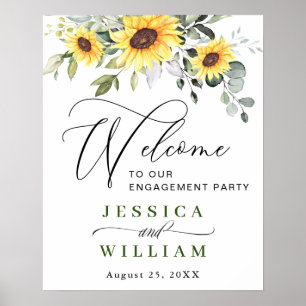 Elegante Sunflowers Eukalyptus Engagement Party Poster