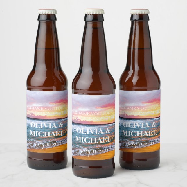 Elegante Sunset Beach Tropical Summer Elegante Bierflaschenetikett (Flaschen)