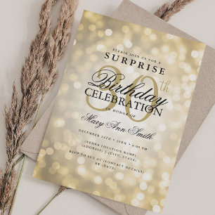 Elegante SURPRISE 30. Geburtstag Glam Gold Lights Einladung