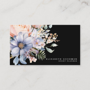 Elegante süße Blumen schwarze Visitenkarten Visitenkarte