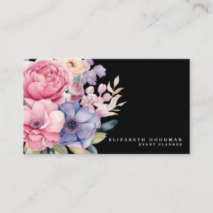 Elegante süße Blumen Schwarze Visitenkarten Visitenkarte