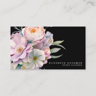 Elegante süße Blumen schwarze Visitenkarten Visitenkarte