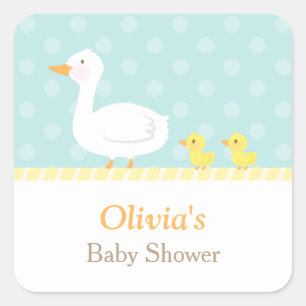 Elegante süße Enten-Zwillinge Baby Shower Party Quadratischer Aufkleber