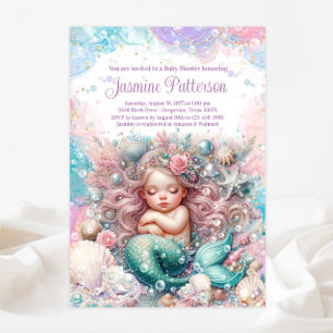 Elegante süße schlafende Meerjungfrau Baby Shower Einladung