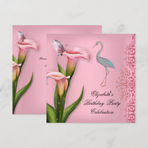 Elegante Swan Pink Calla Lily Floral Geburtstagspa Einladung