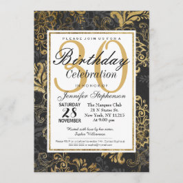 Elegante Swanky Imitate Gold, Schwarz & Gray Flora Einladung
