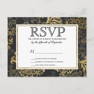 Elegante Swanky Imitats Gold, Schwarz & Gray Flora Einladungspostkarte