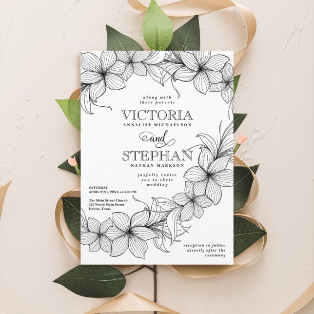Elegante Sweeping Floral Botanical Spring Wedding Einladung (Von Creator hochgeladen)