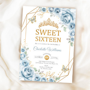 Elegante Sweet 16 Baby Blue Rosen Gold Einladung