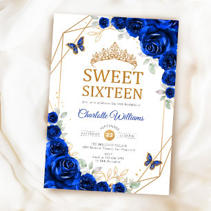 Elegante Sweet 16 Royalblaue Rosen Gold Einladung
