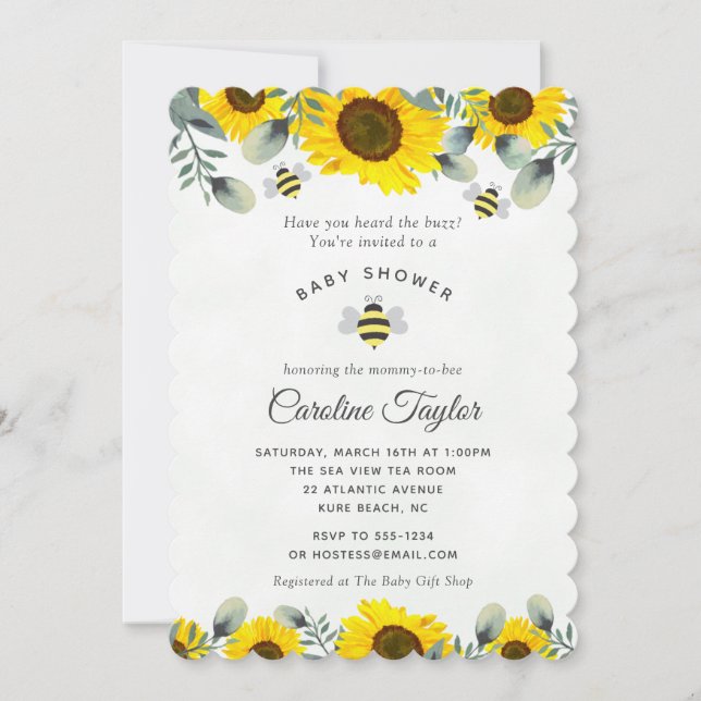 Elegante Sweet as Can Bee Sunflowers Babydusche Einladung (Vorderseite)