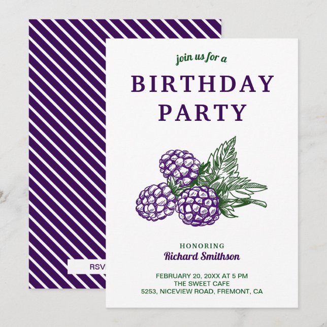 Elegante Sweet BlackBerry Birthday Party Einladung (Vorne/Hinten)