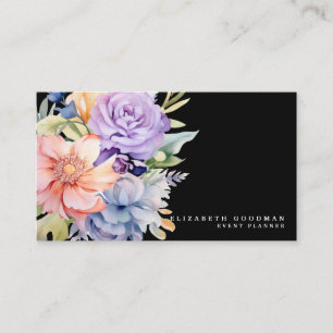 Elegante Sweet Blume Schwarze Visitenkarten Visitenkarte