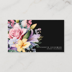 Elegante Sweet Blume Schwarze Visitenkarten Visitenkarte