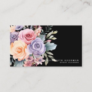 Elegante Sweet Blume Schwarze Visitenkarten Visitenkarte