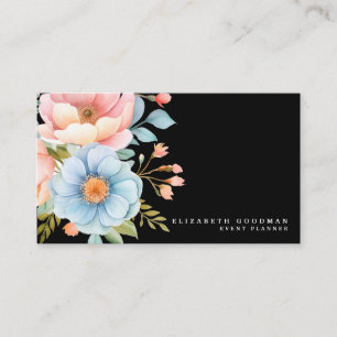 Elegante Sweet Blume Schwarze Visitenkarten Visitenkarte
