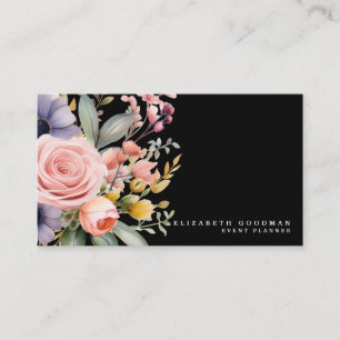 Elegante Sweet Blume Schwarze Visitenkarten Visitenkarte