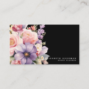 Elegante Sweet Blume Schwarze Visitenkarten Visitenkarte
