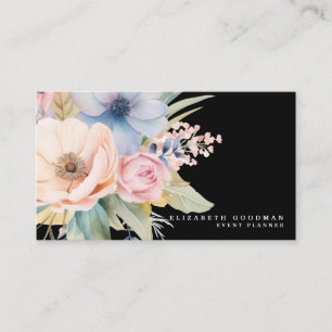 Elegante Sweet Blume Schwarze Visitenkarten Visitenkarte
