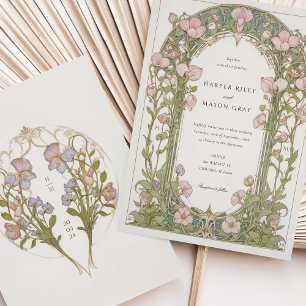 Elegante Sweet Pea Art Nouveau Wedding Einladung