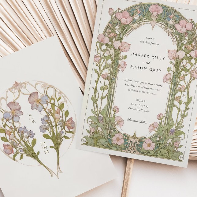 Elegante Sweet Pea Art Nouveau Wedding Einladung (Von Creator hochgeladen)