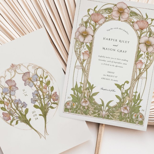 Elegante Sweet Pea Art Nouveau Wedding Einladung (Von Creator hochgeladen)
