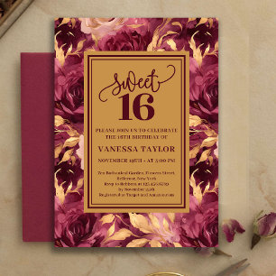 Elegante Sweet Sixteen Burgunder-Rosa-Gold-Einladu Einladung