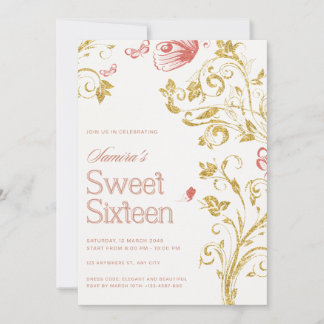 Elegante Sweet Sixteen Einladung | Gold Floral & P