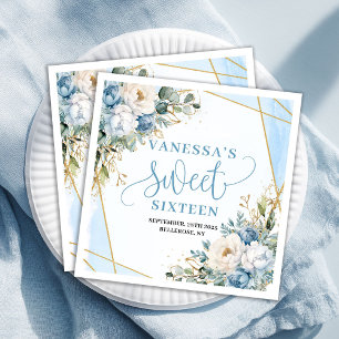 Elegante Sweet Sixteen Wasserfarbe Blau Floral Serviette