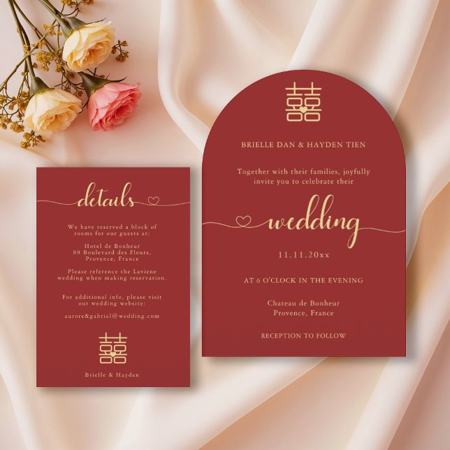 Elegante Sweetheart Moderne chinesische Hochzeitsd Einladung (Von Creator hochgeladen)