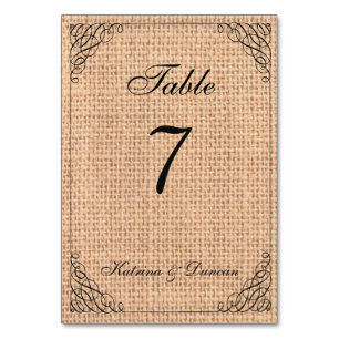 Elegante Swirl Burlap Personalisierte Tischkarte Tischnummer
