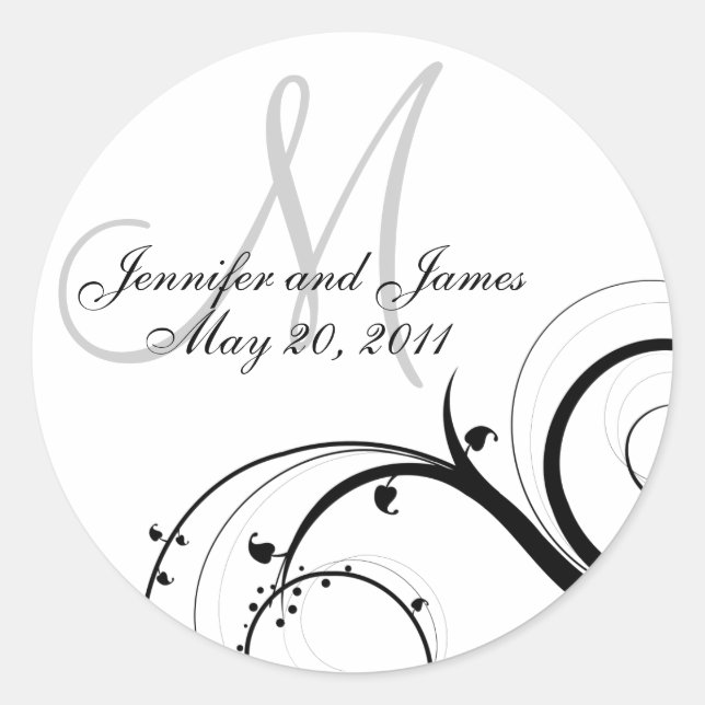 Elegante Swirl Monogram Einladungs-Aufkleber Runder Aufkleber (Vorderseite)