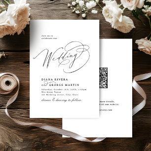 Elegante Swirl-Schrift einfache QR-Code-Hochzeit Einladung