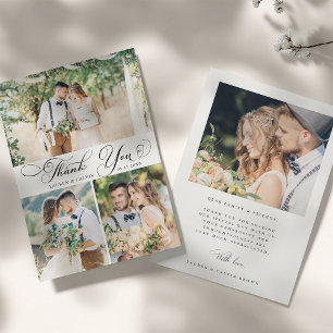 Elegante Swirly-Kalligrafie-Hochzeit 4 Foto Dankeskarte