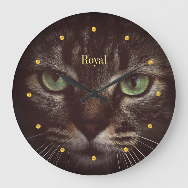 Elegante Tabbattacke und goldene Punkte Große Wanduhr (Vorderseite)