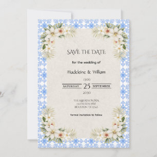 Elegante Talavera Blaue Romantische Blumenmuster Save The Date