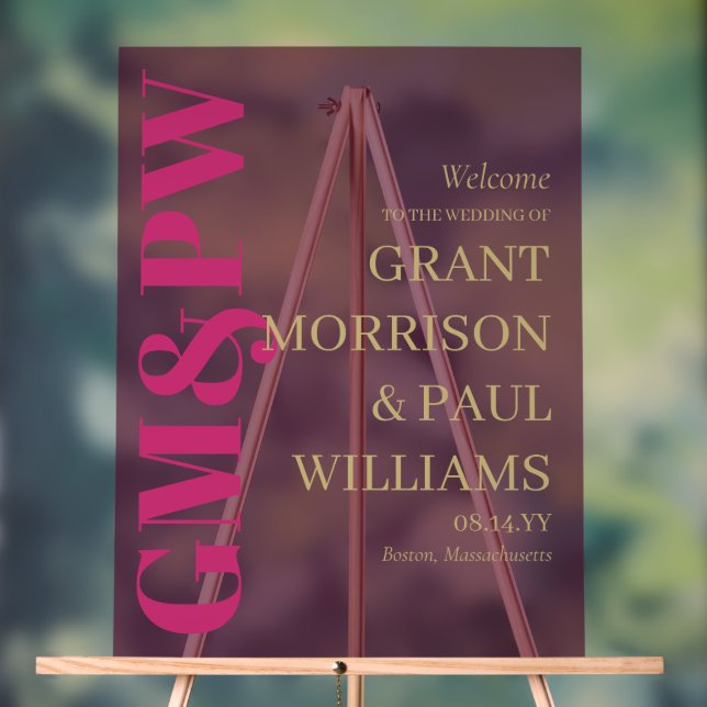 Elegante Tan Fuchsia Initials Typografy Willkommen Acrylschild (Neutral)