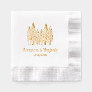 Elegante Tannen Hochzeitspaar Name Datum Servietten Mit Folie
