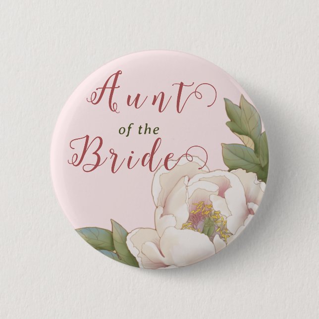 Elegante Tante der Braut Rosa Blütenbraun Button (Vorderseite)