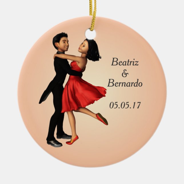 Elegante Tänzer: Rotes Seidenkleid (Personalisiert Keramik Ornament (Vorne)