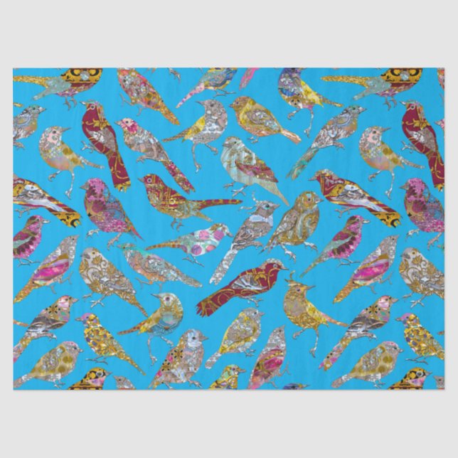 Elegante Tanzvögel auf blauem Himmelsmuster Seidenpapier (Vorderseite)