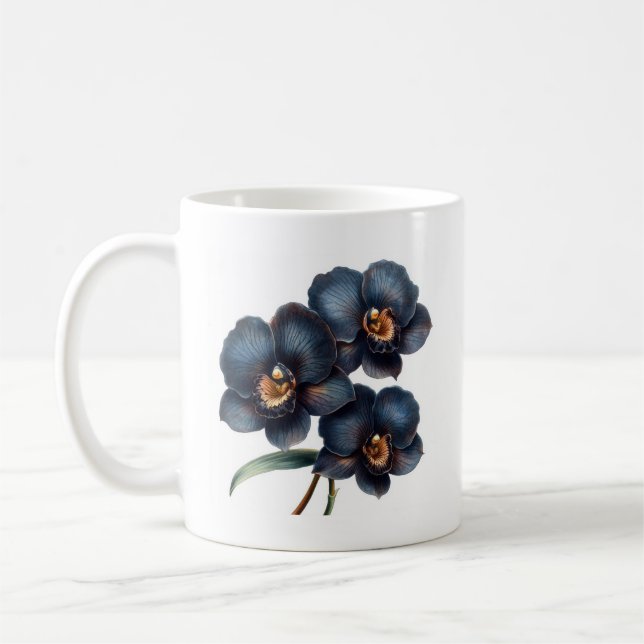 Élégante tasse à café à orchidées noires classique (Gauche)