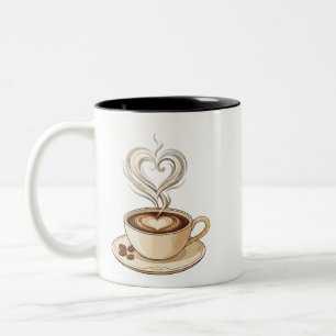 Elegante Tasse Kaffee und Herz-Latte-Art Tassen