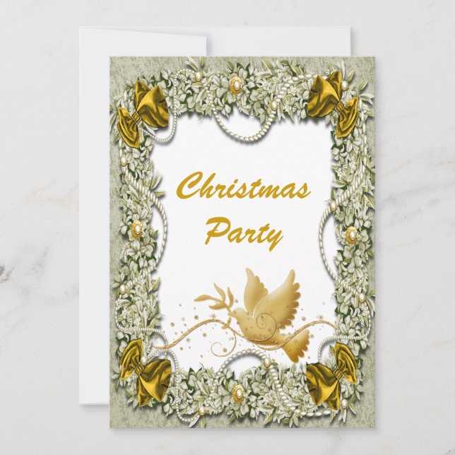 Elegante Taube Friedensgold Weihnachten Einladung (Vorderseite)