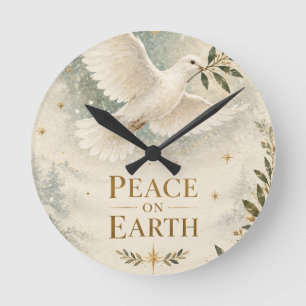 Elegante Tauben-Weihnachten, Friede auf Erden in w Runde Wanduhr