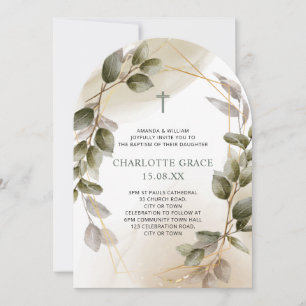 Elegante Tauf-Einladung Grün & Gold Botanisch Einladung